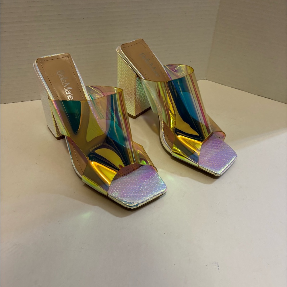 🔵Holographic BLOCK Heels BELLA MARIE - Picture 1 of 14